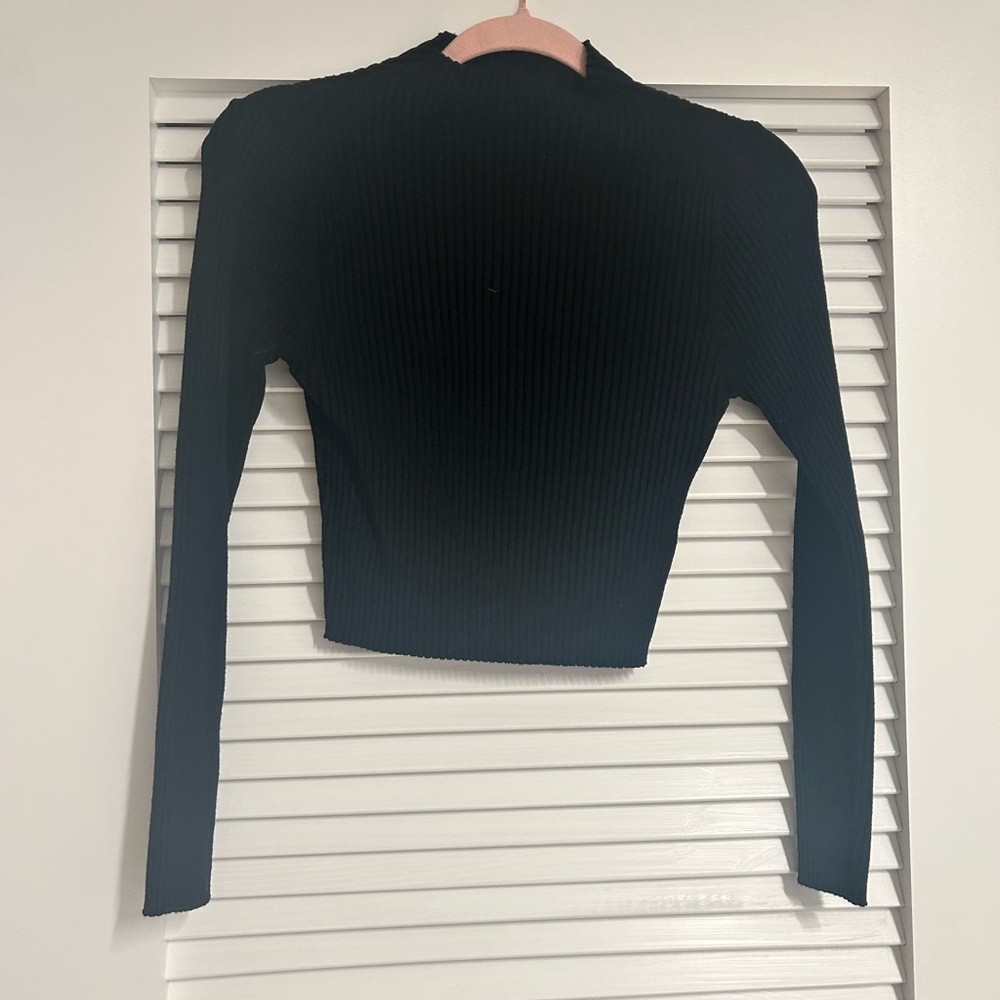 SHEIN Black Ribbed Long Sleeve Fitted Crop Shirt